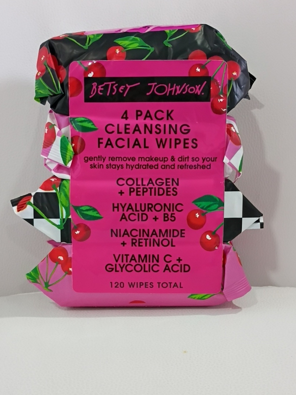 Betsey Johnson Bright Pink Cherry-Print Cleansing Facial Wipes Pack